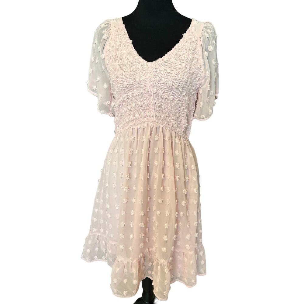 New ~ TECREW ~ V-Neck Smocked Mini Dress Size L FALL